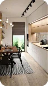 Streamlined Layout and Organization in Minimalistic Straight-Line Kitchens