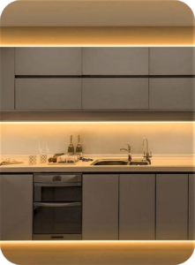 Illuminated Ambiance: Smart LED Integration in Stainless Steel G-Shaped Modular Kitchen