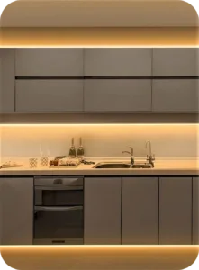 Illuminated Ambiance: Smart LED Integration in Stainless Steel G-Shaped Modular Kitchen