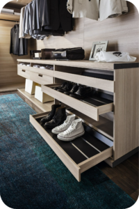 Incorporate Pull-Out Shoe Racks in Wardrobe Organizing Ideas