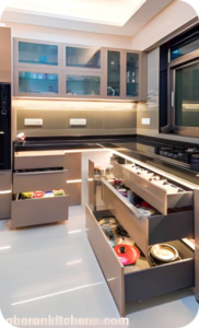 Smart Storage Solutions in sleek L-shaped kitchen
