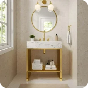 Radiant Gold Accents in bathroom vanity color