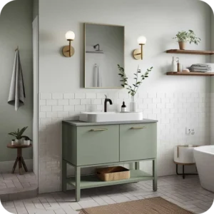 Earthy and Serene Sage Green in bathroom vanity color