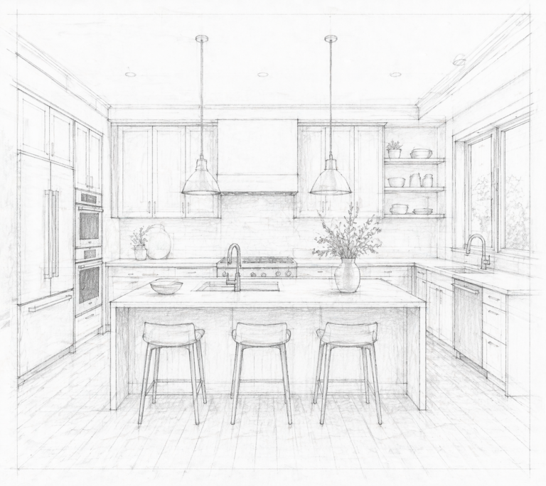 Modern kitchen sketch with island