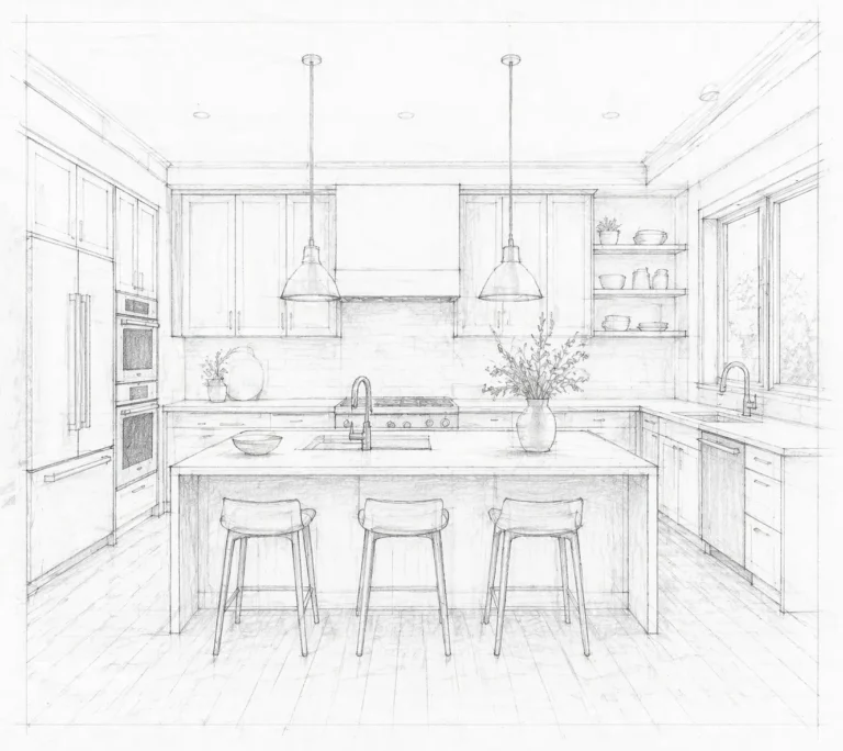 Modern kitchen sketch with island